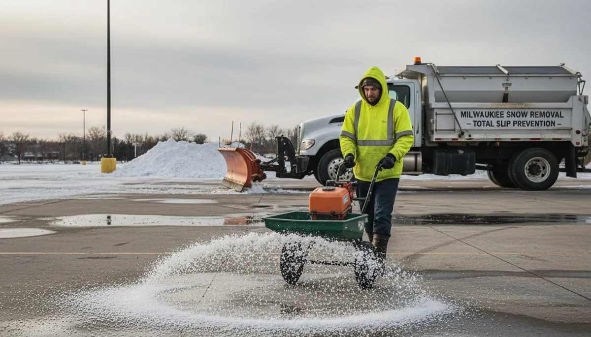 Professional de-icing and salt application for safe winter surfaces by Chop Chop Landscaping in Milwaukee WI